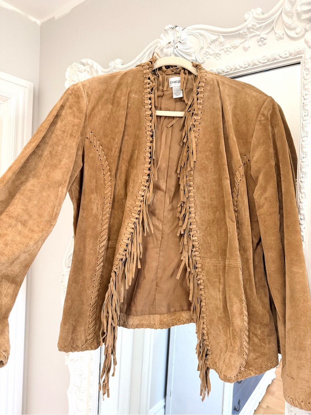 Chico's Camel Brown Suede Leather Fringe Western Jacket - Picture 5 of 6